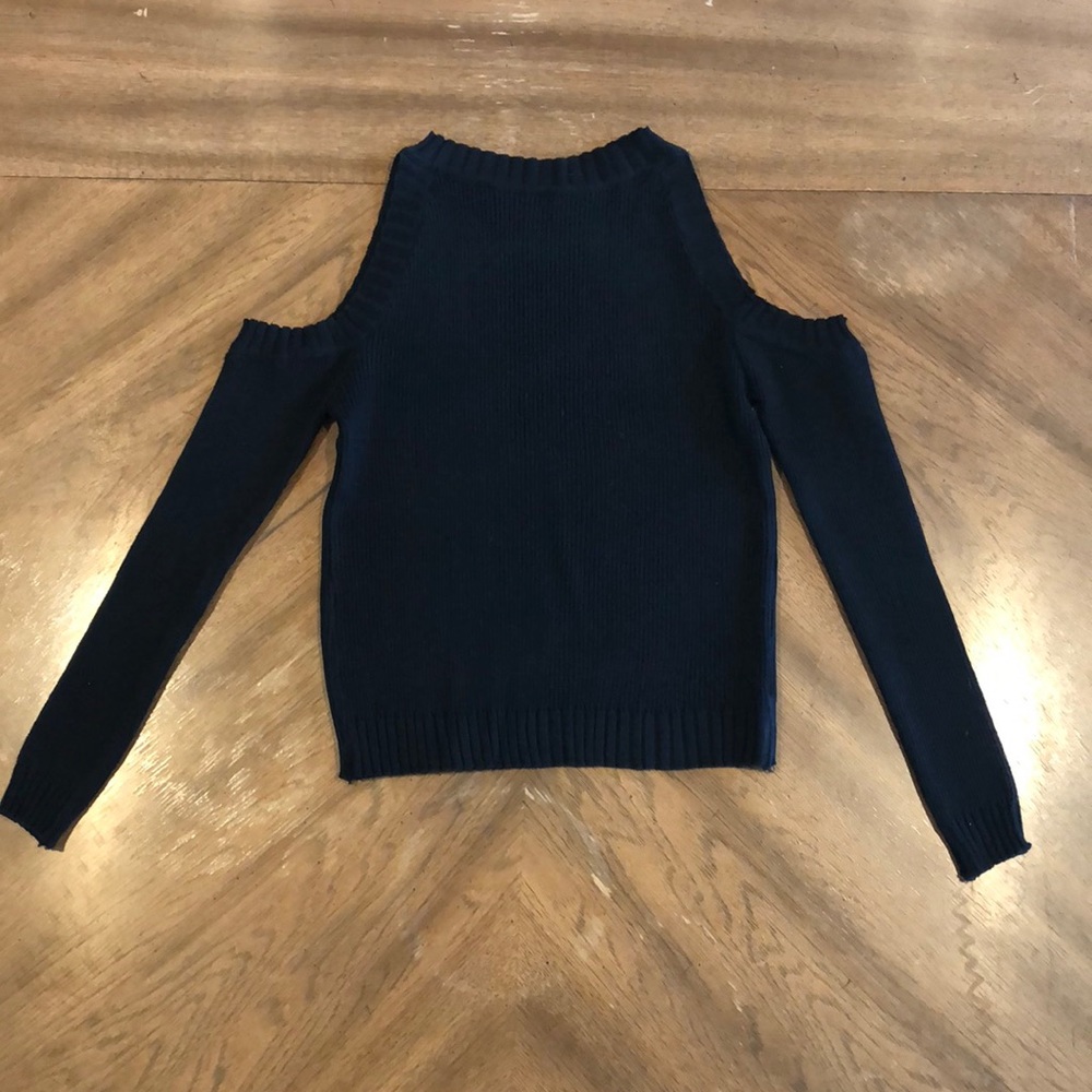 Small Black Ribbed Cold Shoulder Top - Picture 2 of 6
